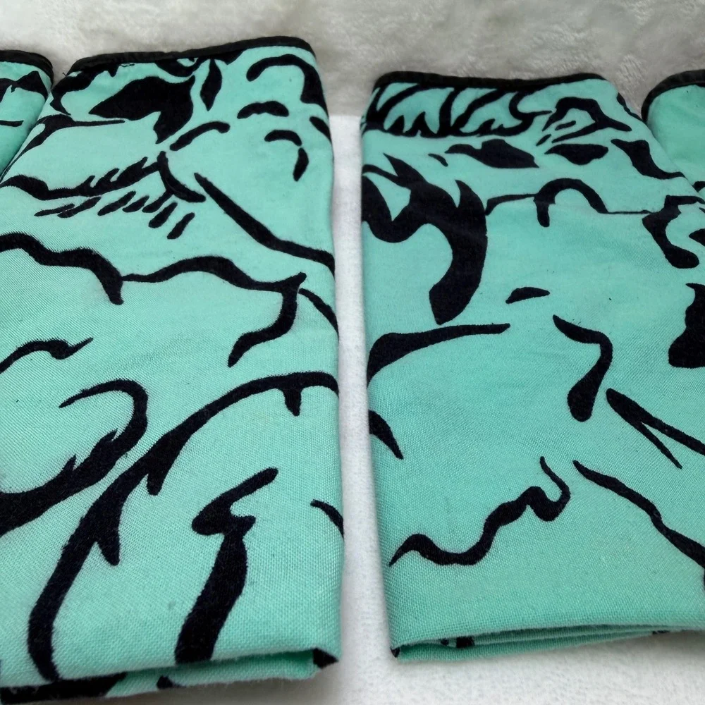 Pier 1 Imports 6 Large Turquoise‎ Black Abstract Floral Dinner Napkins Beachy